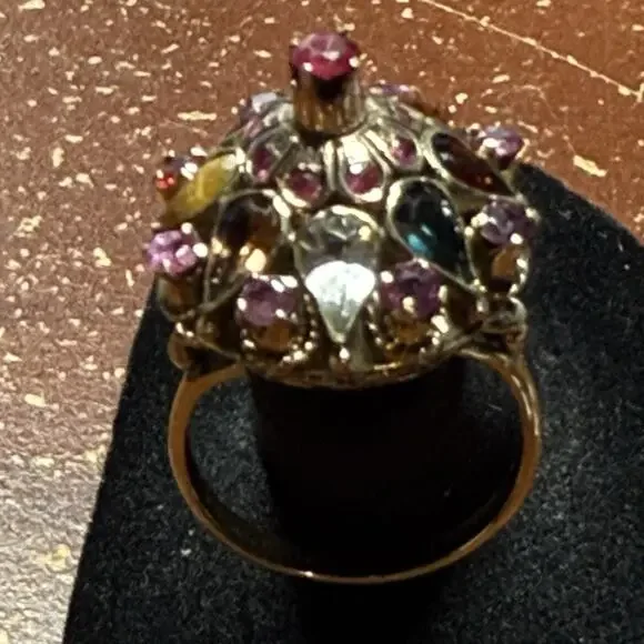 Vintage 10K Yellow Gold Ruby and Multi Gemstone Princess/Harem Ring Sz 8-1/4
